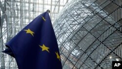 Сьцяг Эўразьвязу ў будынку Рады ЭЗ ў Брусэлі, архіўнае ілюстрацыйнае фота