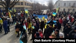 Проукраїнський мітинг також проходив 6 березня у Каховці Херсонської області