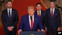 Дональд Трамп зьвяртаецца да нацыі зь Белага дому пасьля удараў ЗША па ядзерных аб'ектах Ірану 21 чэрвеня 2025 году