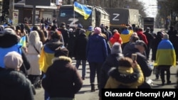 Ілюстраційне фото. Акція протесту проти російської окупації в Херсоні 20 березня, через майже три тижні після захоплення міста