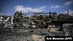 NAGORNO-KARABAKH -- A destroyed and burnt helmet lies on the ground of the hospital of Martakert region, October 15, 2020