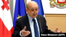 Վրաստան - Ֆրանսիայի ԱԳ նախարար Ժան Իվ Լը Դրիանը Թբիլիսիում, 26-ը մայիսի, 2018թ․ 