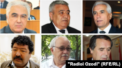 Фигуранты дела (слева направо): Саидджафар Усмонзода, Акбаршо Искандаров, Хамрохон Зарифи, Шокирджон Хакимов, Ахмадшох Комилзода, Абдулфайз Атои.